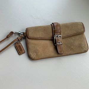 Coach Wristlet, Vintage Suede with Leather Piping